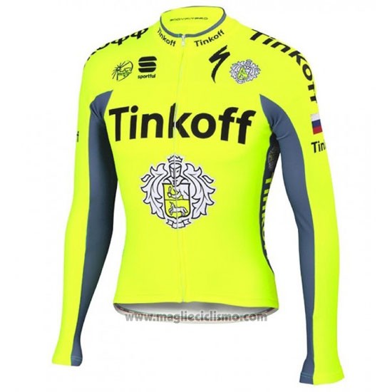 2016 Abbigliamento Ciclismo Tinkoff Verde e Grigio Manica Lunga e Salopette
